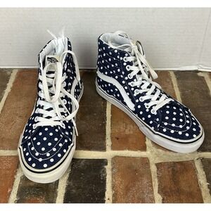 Vans High Top Blue Denim White Polka Dot Skate Shoes Sneakers Womens 8 Mens 6.5